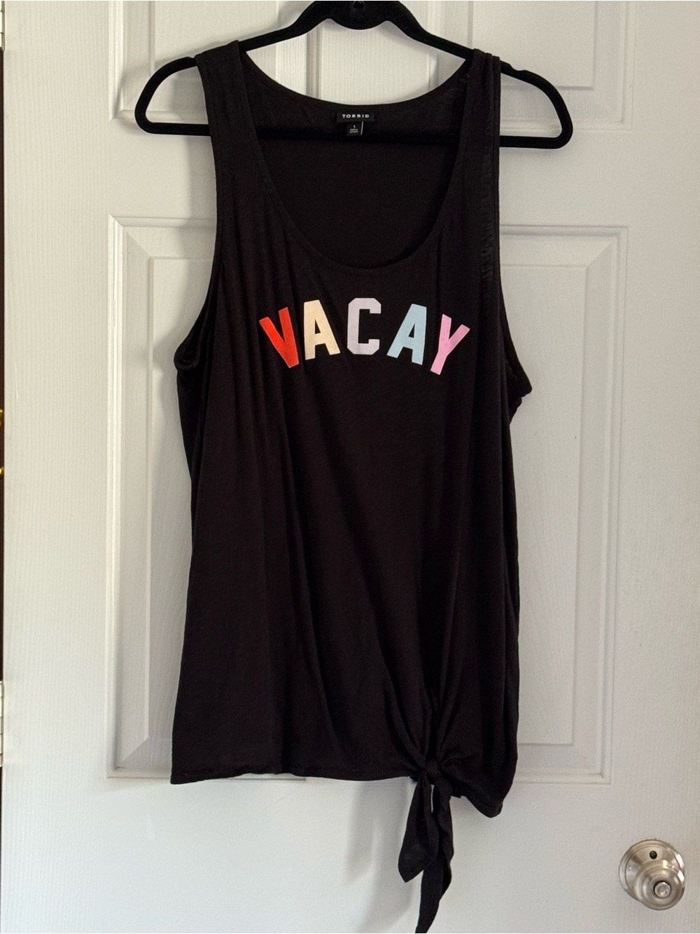 torrid Black Tank Top with Multicolor VACAY Letters & Front Tie